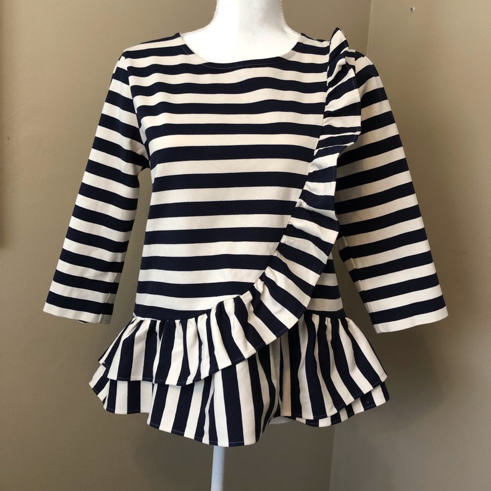 J. Crew Asymmetrical Striped Ruffle Top